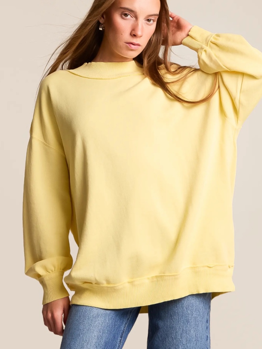 FREE PEOPLE - We The Free Women's Pale Yellow Ruffle Neck Sweatshirt
